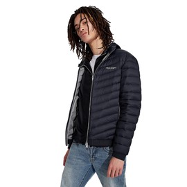 Armani Exchange Men's Quilted Down Milano/New York Logo Zip-up Jacket, Navy/Melange Grey, XX-Large