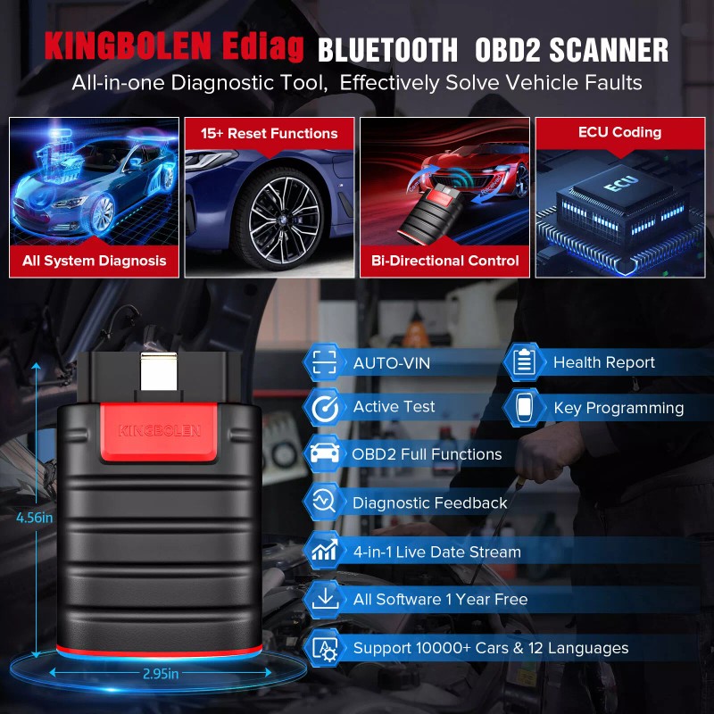 Kingbolen Ediag OBD2 Scanner Diagnostic Bidirectional Tool ECU Coding All