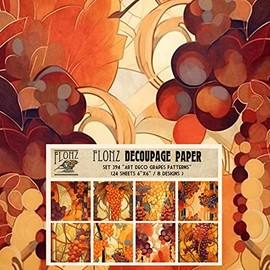 Decoupage Paper Pack (24 Sheets 6"x6") Art Deco Grapes Wallpaper # Vintage Styled Pattern Paper for Decoupage, Craft and Scrapbooking