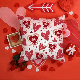 DFXSZ Valentine's Day Pillow Covers 18x18 Inch Set of 2 Red Polka dot Bow Heart Decor White Throw Pillow Covers Valentine's Day Cushion Case Decoration for Sofa Couch 133A18