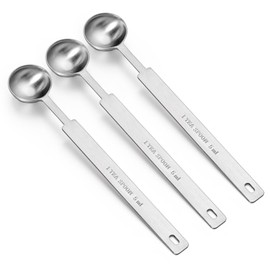 Ouligay 3Pcs 1 Teaspoon (5 mL | 5 cc | 1/3 Tablespoon) Single Measuring Spoon, Stainless Steel Individual Measuring Scoop, Long Handle Metal Measure Spoons Only