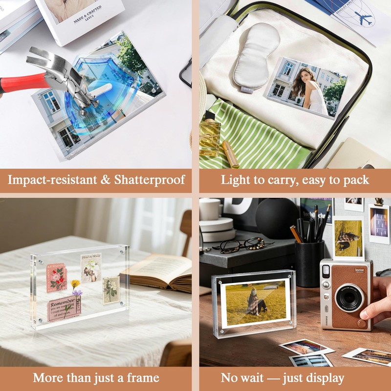 Photo Frames 4x6, Acrylic Picture Frames Double Sided Magnetic Clear,
