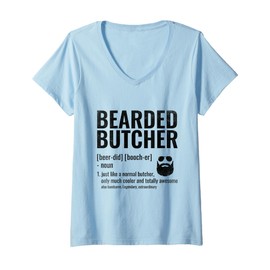 Womens Bearded Butcher Definition Butchery Meat Butchers V-Neck T-Shirt