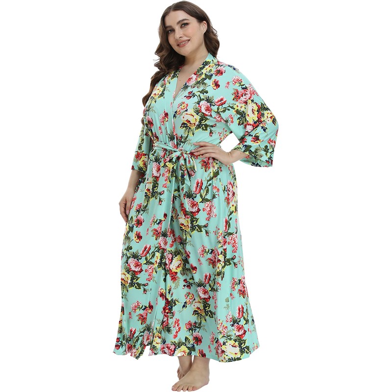 iFigure Women's Plus Size Long Robe Floral Bathrobes Dressing Gown
