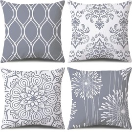 ZHILING Decorative Cushion Cover 40 x 40 cm Set of 4 Grey and White Modern Simple Square Cushion Covers for Sofa Couch Farmhouse Outdoor Living Room 16 x 16 Inches