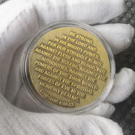 The Task Ahead of You is Never As Great As The Power Behind You Christian Challenge Coin Armed Soldier Cross Relief Inspiring Bible Verse Pocket Token (Pack of 3)