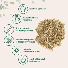 Micro Ingredients Organic Dried Raspberry Leaf Tea, 2lbs | Refills up to 907 Tea Bags | Premium Source from Germany for Herbal Pregnancy Tea | Cut & Sifted Whole Leaves | Non-GMO, No Sugar, Eco-Friendly Recyclable Bags