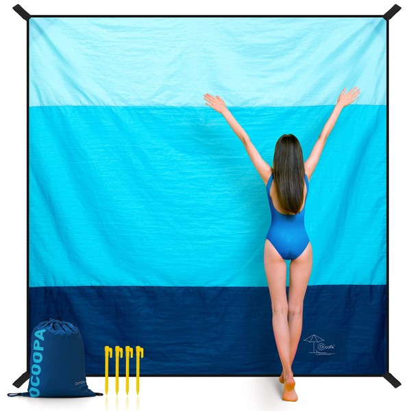 OCOOPA Diveblues Beach Blanket Sand Free, Super Large 7.2'×6.8', Sandproof Waterproof, Soft Comfortable Durable Material, Wide Stripe Design, Light Weight Compact for Picnic, Vacations