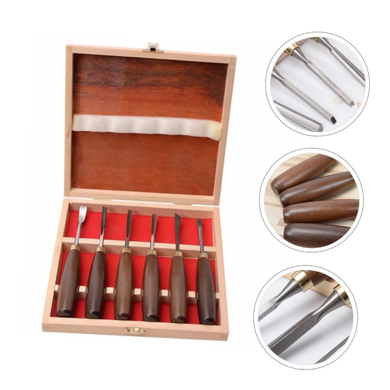 Tofficu 6pcs Walnut Handle Wood Carving Chisel Set Durable Hand