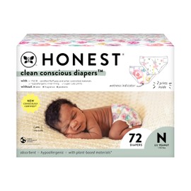 The Honest Company Clean Conscious Diapers | Plant-Based, Sustainable | Rose Blossom + Tutu Cute | Club Box, Size Newborn, 72 Count