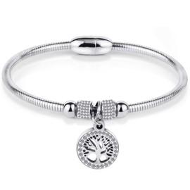 Jude Jewelers Stainless Steel Tree of Life Charm Bangle Bracelet Cocktail Party Anniversary (Silver)
