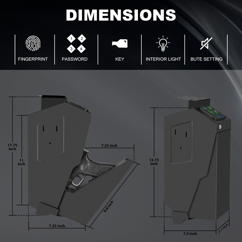 Biometric Handgun Gun Safe for Nightstand, Desk, Bed Side, Wall,Truck