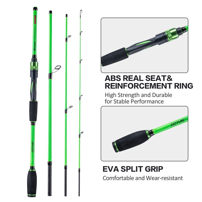 4 Piece Travel Spinning Fishing Rods Portable 4 Sections Lightweight