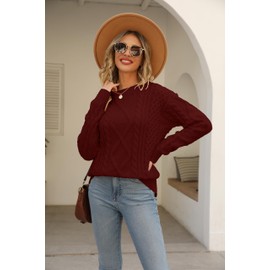 Vamtac Womens Oversized Sweaters Cable Knit Crewneck Cream Casual Vintage Loose Pullover Beige Woven Tops Wine Red XS