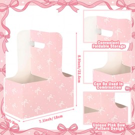 Fuyoooo 24 Pcs Pink Bow Disposable Paper Cardboard Gift Bags Coffee Cup Holder 2 Cup Coquette Drink Carrier with Handle Portable Drink Flower Cups Carriers Foldable Cups Holder Party Supplies