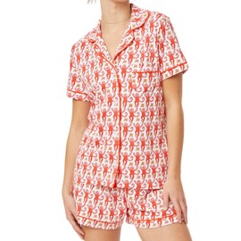 HMPEAIIY Women Y2k Pajamas Set Cute Preppy 2PCS Button Down Holiday Monkey Shorts Matching Summer Outfit Beach Vacation Loungewear PJs for Christmas Thanksgiving Gift(Monkey#Red, X-Small)