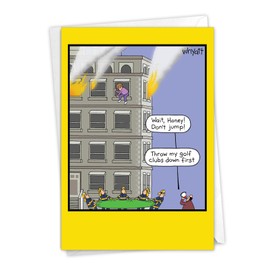 NobleWorks - Funny Anniversary Greeting Card with 5 x 7 Inch Envelope (1 Card) Couple, Husband, Wife, Parents Humor Anniversary Congratulations Golf Clubs Fire C5391ANG