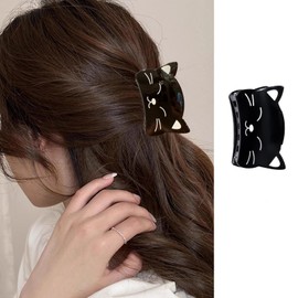 1pc Cat Hair Clips Cute Animal Hair Claw Clip Cartoon Cat Design Black Cat Hair Jaw Clips Nonslip Acrylic Hair Clamps Small Acetate Hair Barrette Summer Kawaii Hair Clips for Women Girls