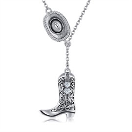 HUKKUN Cowgirl Boat Hat Necklace Sterling Silver Cowgirl Boat Hat Y Necklace for Women Western Country Charm Jewellery for Women, Sterling Silver