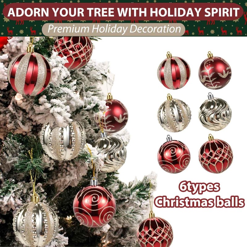SVNVIOZ Pack of 16 8 cm Christmas Baubles Red Gold
