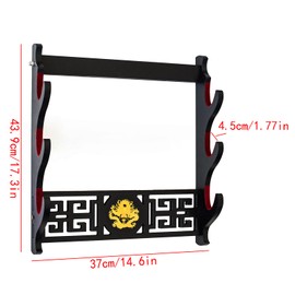 FOXSMZZ Katana Sword Holder Wall Mount Samurai Sword Frame Display Frame Red Velvet China Dragon Style (3-Layer)