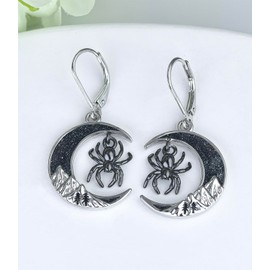 Spider Earrings 925 Sterling Silver Crescent Moon Earrings for Women Black Spider Dangle Earrings Gothic Jewelry Gifts