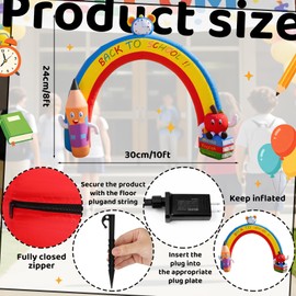 Simgoing 8 x 10 ft Back to School Inflatable Arch Decoration First Day of School Inflatable Built in LED Lights Colorful Book Pencil Blow Up Archway for Outdoor Yard Garden Lawn Holiday