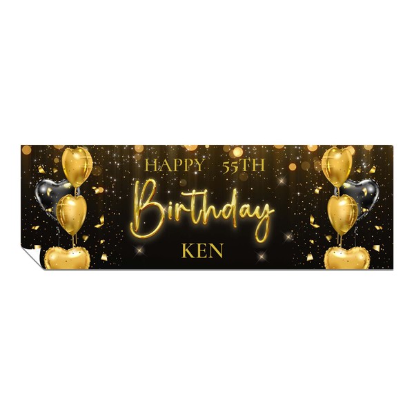 Personalised Birthday Banners - Happy Birthday Banners for Men & Women - HD Printed Banner Decorations for Him or Her - Party Wall Happy Birthday Banner Black & Gold 1 x 3ft Small Banner