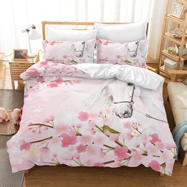 Leleyouzer Horse Bed Linen Set, Children's Bed Linen Set, Horse Pattern 3D Print Duvet Cover, Soft Comfortable Microfibre Duvet Cover (M1, 135 x 200 cm)