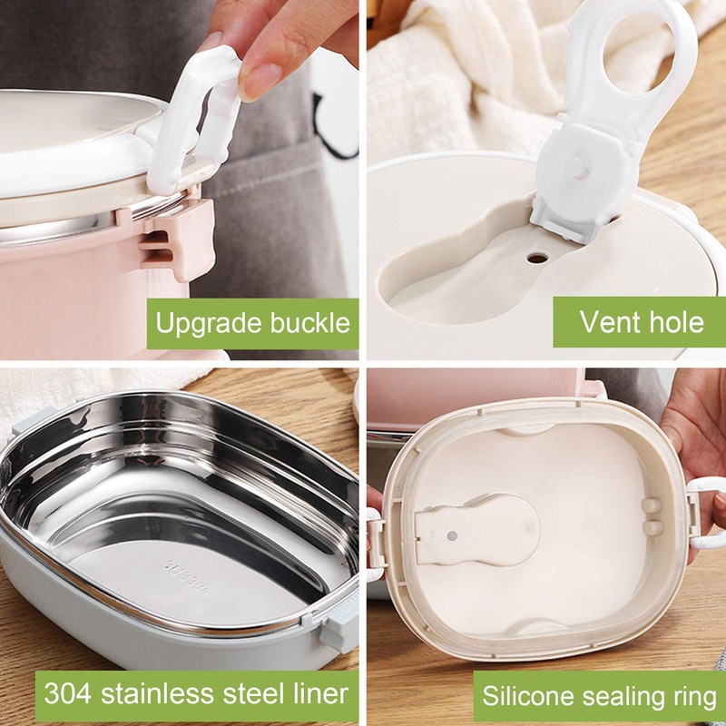 cigemay Thermal Insulation Lunch Box,Stainless Steel Portable Sealed Multi-Layer Lunch