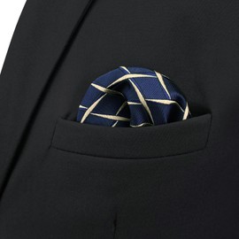 S&W SHLAX&WING Navy Blue Yellow Mens Pocket Square Patterned Geometric Handkerchief Woven Large