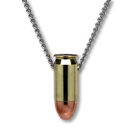 Real Metal 45 Caliber Bullet Necklace Hand Polished Brass and Copper Finish 24 Inch Neck Chain