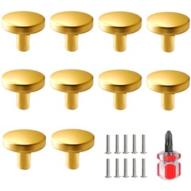 Qwrqwr 10 PCS 30mm Gold Door Knobs with 10 Pcs Screws,Simple Cabinet Hardware for Cupboard Drawer Pulls (10, Gold)