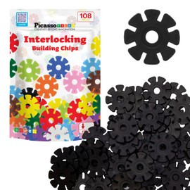 PicassoTiles Building Chip Interlocking Disc Construction Blocks in Black Color STEM Learning Early Education Toy Engineering Playset Child Brain Development for Toddlers Girls Boys Kids Age 3+ PTF108