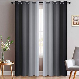 Yakamok Black Ombre Curtains Light Blocking Symmetrical Gradient Color Panels Room Darkening Thermal Insulated Grommet Window Drapes for Living Room/Bedroom (Symmetrical-Black, 2 Panels, 52x84 Inch)