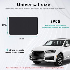 2 PCS Car Side Window Sun Shade, Rear/Front Window Shade, Magnetic Privacy Curtain for Baby and Kids with Sun UV Heat Protection, Universal Car Accessories for Shading (Black, Rear Side)