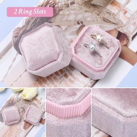Sightor Velvet Ring Box, Octagon Velvet Jewelry Ring Box Storage 2 Slots Ring Holder Box for Proposal, Engagement, Wedding Ceremony (Pink)
