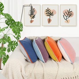 Btyrle Velvet Throw Pillow Covers 18x18 Inch Set of 4 Decorative Velour Pillowcases Double-Colored Cushion Covers for Sofa Couch,Warm-Edge