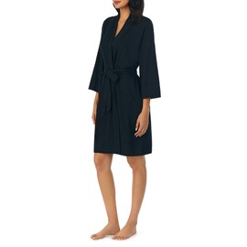 Nautica Womens Soft Robe - Above Knee 3/4 Length Sleeve Lightweight Robe - Cotton Knit Jersey Sleepwear and Loungewear - Black - 3X