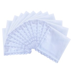 COCOUSM New Ladies White Cotton Handkerchiefs Crochet Lace Hanky -30cm