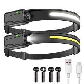 Fieldspark LED Headlamp Rechargeable Waterproof, Motion Sensor Hardhat Headlamp with Clips, 230°Wide Beam Head Lamp 6 Modes, for Adults, Kids, Camping, Running, Hiking, 2 Pack