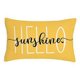 Hello Sunshine Pillow Cover Farmhouse Yellow Lumbar Pillow Cover Spring Summer Decorations Cushion Case for Sofa Couch Polyester Linen 12x20 Inches
