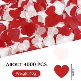 RuiChy 4000pcs Wedding Confetti Heart Shaped Tissue Paper Table Throwing Aisle Confetti Decoration for Home Party Romantic Night Anniversary Valentine's Day 40g(Red+White)