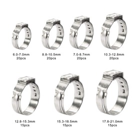 125PCS Single Ear Hose Clamps 7-21mm Sizes 304 Stainless Steel Pipe Fuel Line Clips kit
