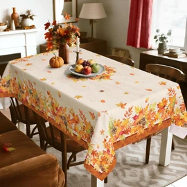 Arquiel Fall Maple Leaves Tablecloth Waterproof, Harvest Rustic Table Cloth Rectangle, Washable Table Cover for Thanksgiving Party Decor Kitchen Decoration (60×120 Inch)