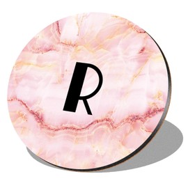 1 x Round Coaster - Letter R Marble Stone Texture Lettering Name Initial Cork Backed MDF Glossy Tea Coffee Accessory #274829