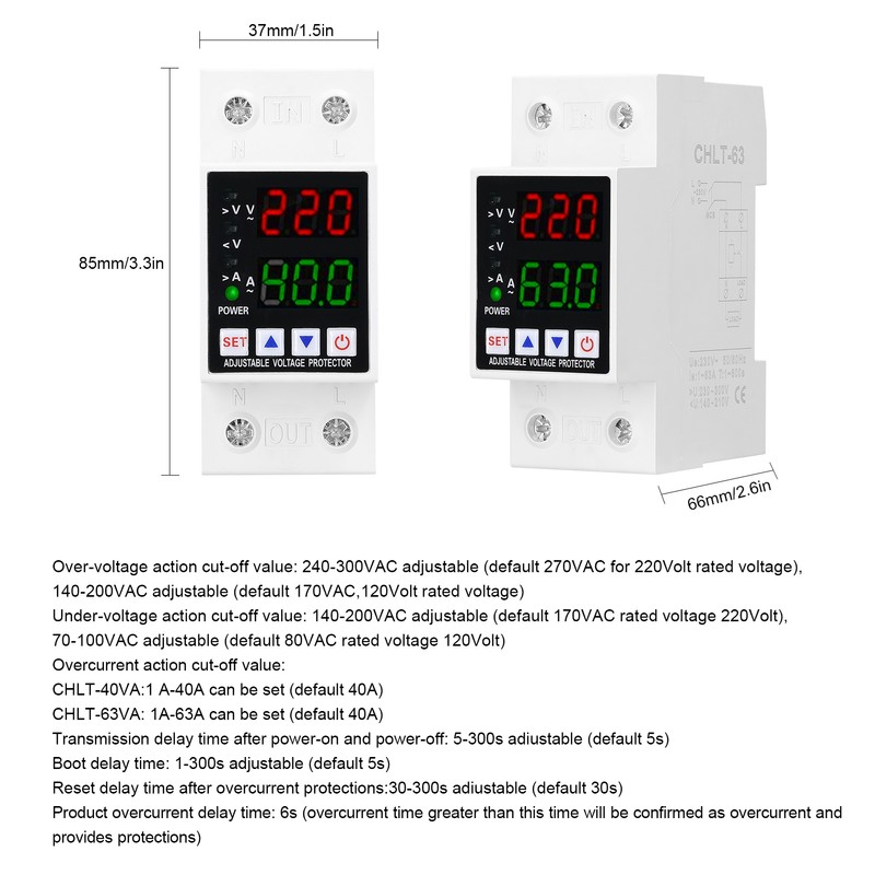 Dual Display Adjustable Voltage Protector Intelligent Over-voltage Under-voltage Over-current Protect