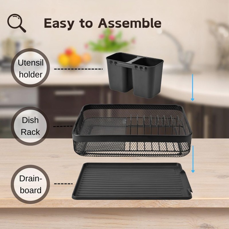 IBERG Dish Drying Rack - Dish Drainer with Utensil Holder
