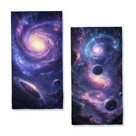 XYJFZL Outer Space Hand Towels Bathroom Set of 2 Absorbent Purple Galaxy Nebula Universe Planet Decorative Hand Towels Set for Bathroom Gym Hotel Spa Bathroom Hand Towels Gifts for Women Man 14"x28"