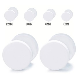 2pcs 6MM White Circle Stud Earrings Men Women, Steel Cheater Fake Ear Plugs Gauges Illusion Tunnel(CA)